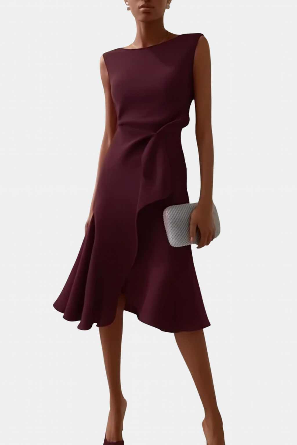 Beatrice | Damen Drapiertes Asymmetrisches Midikleid