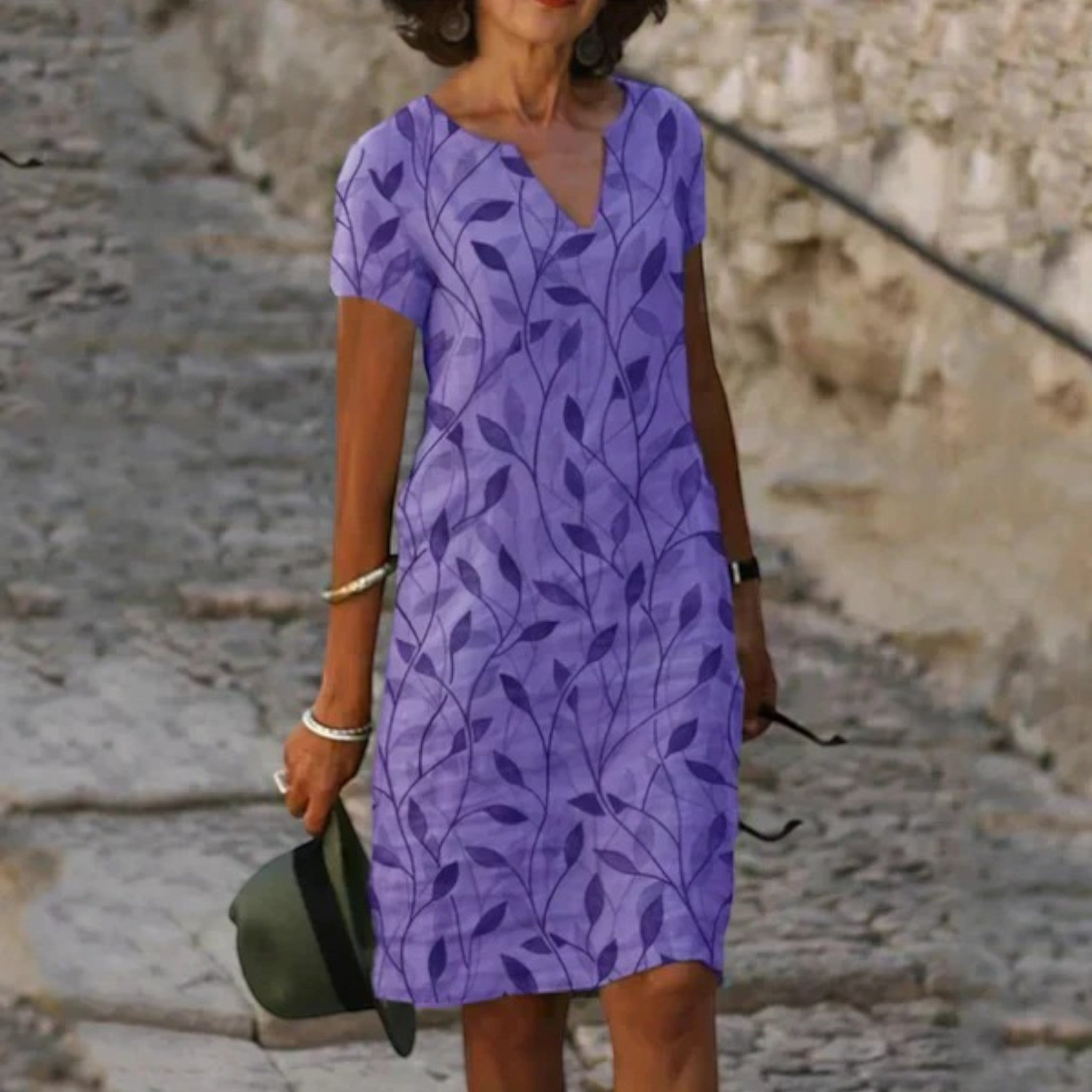 Bedrucktes Kleid mit V-Ausschnitt | Mini