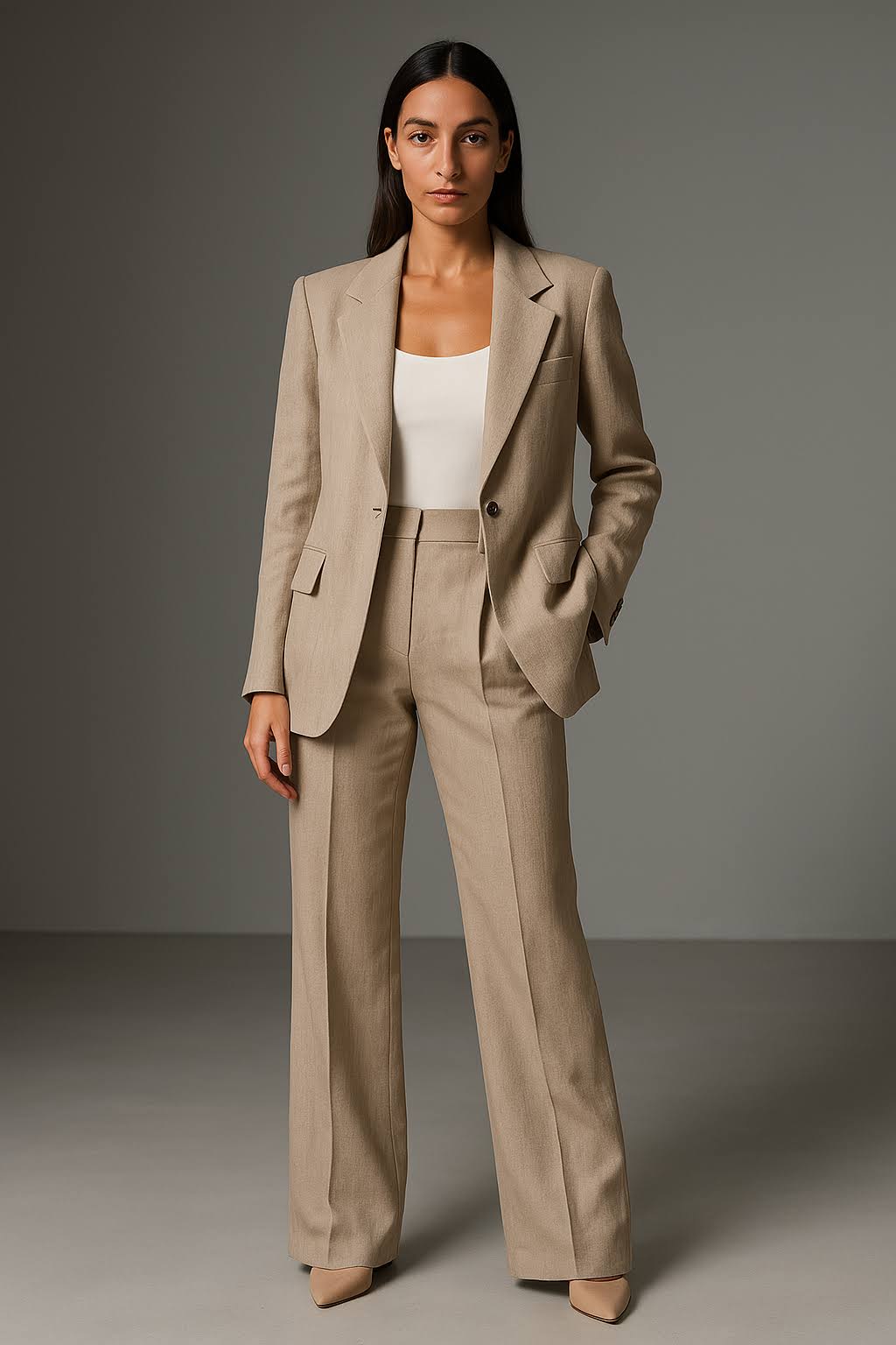 Elegantes Zweiteiliges Damen Set – Blazer mit Hose aus Luftiger Stoff
