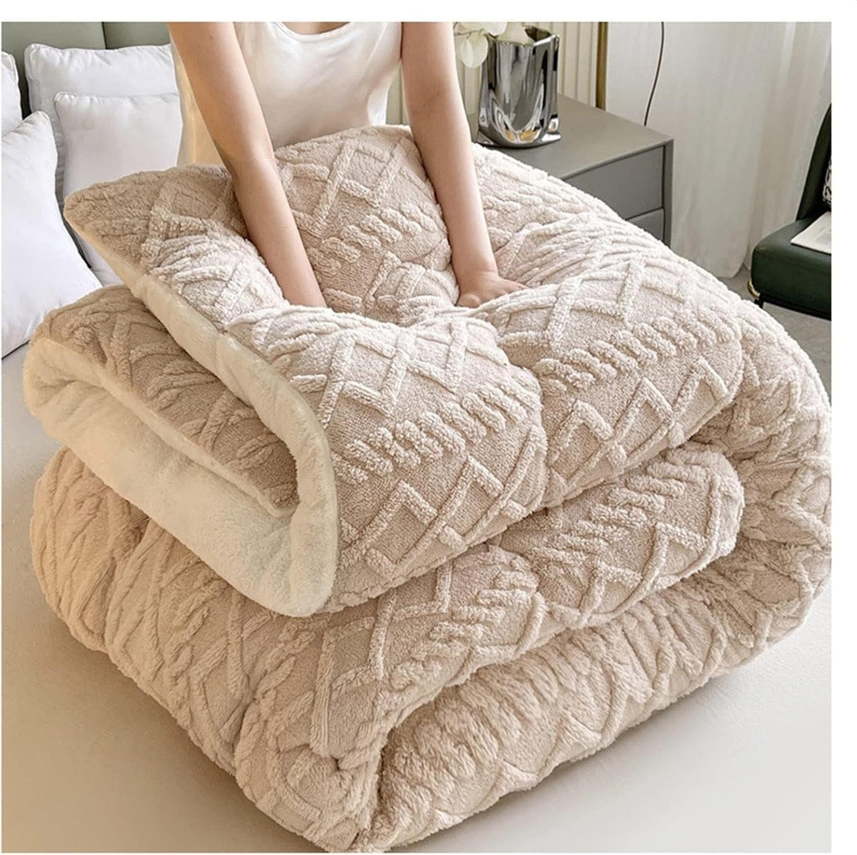 Sherpa-Fleece-Decke mit geometrischem Muster – Wendbare warme Plaid für Sofa und Bett