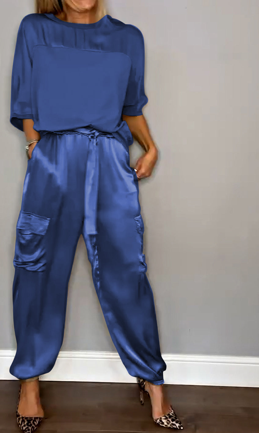 Nouvel Satijn Anzug | Mit halben Ärmeln und Hose, zweiteilig