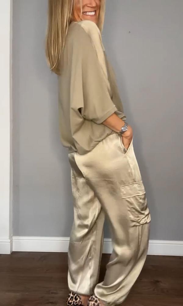 Nouvel Satijn Anzug | Mit halben Ärmeln und Hose, zweiteilig