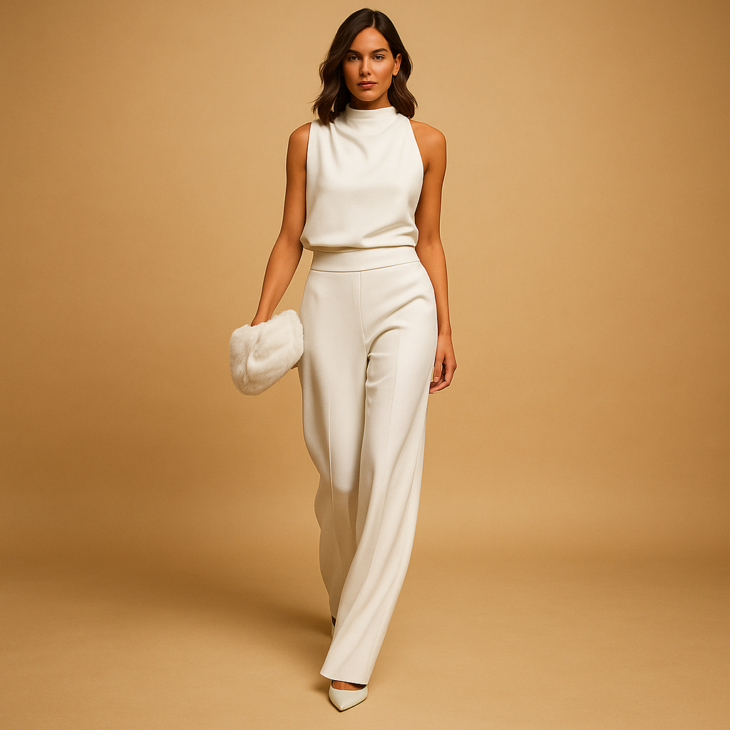 Isabelle Elegante Damen Jumpsuit – Hohe Taille und Weite Beine mit Schleifendetail