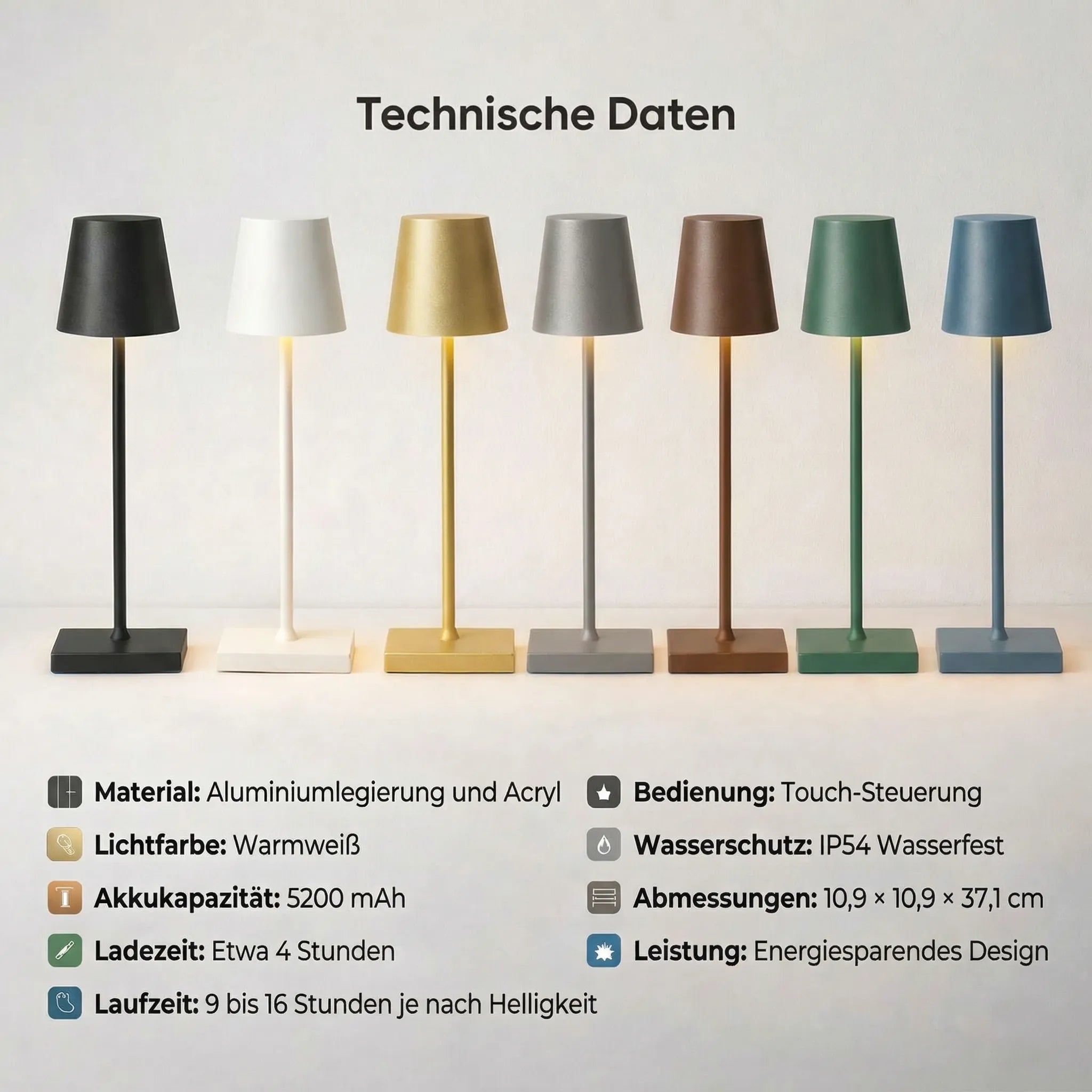Drahtlose Tischlampe | Tischbeleuchtung mit Akku | TischLicht