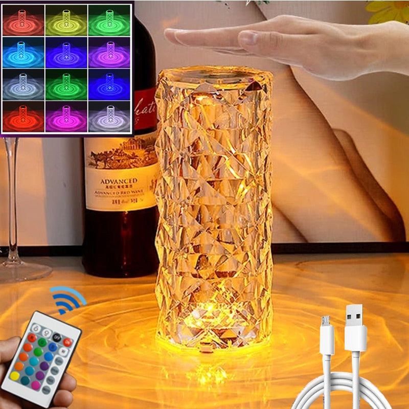 LumiKrystal Touch Tischlampe | 16 Farben und Touchpad für stimmungsvolles Licht