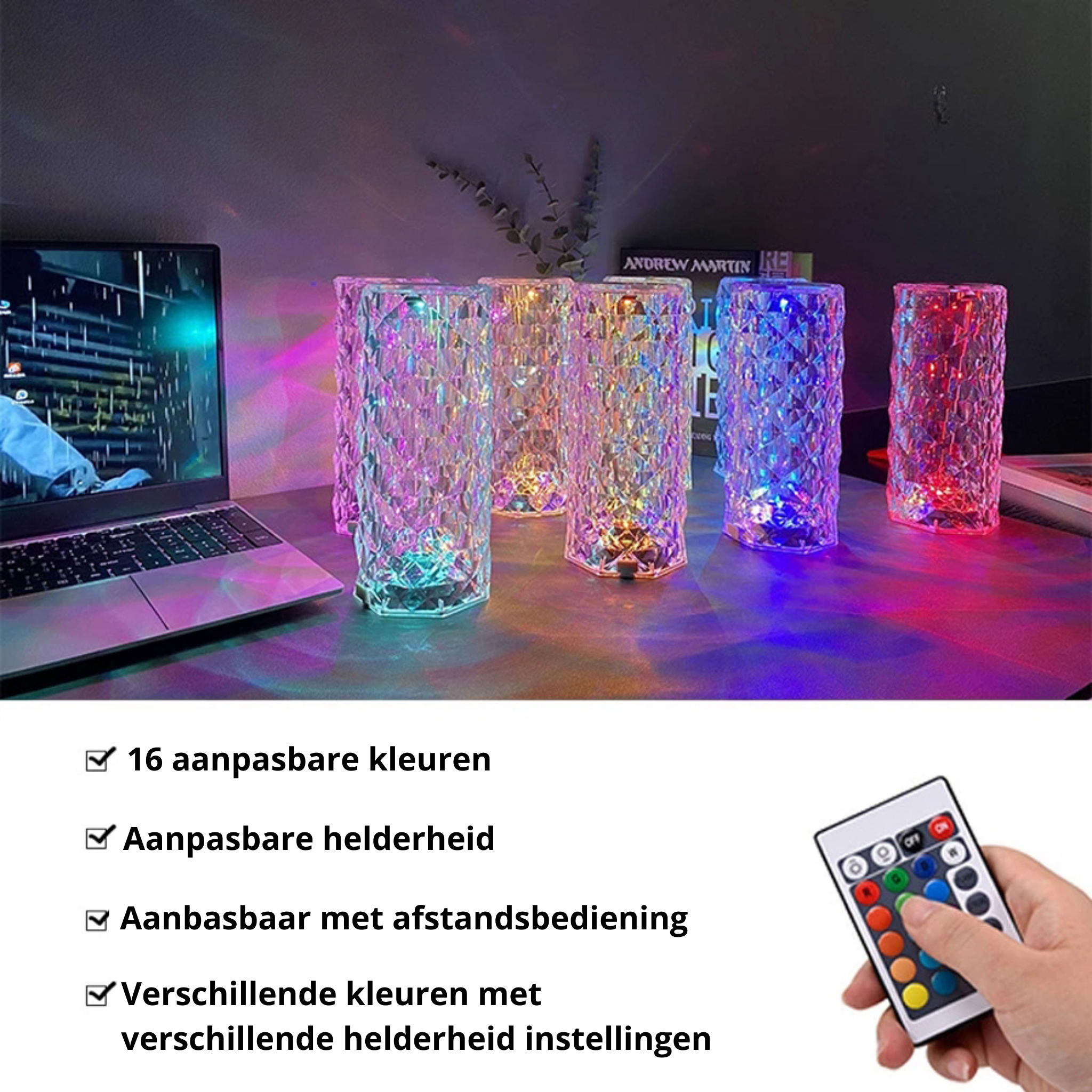 LumiKrystal Touch Tischlampe | 16 Farben und Touchpad für stimmungsvolles Licht