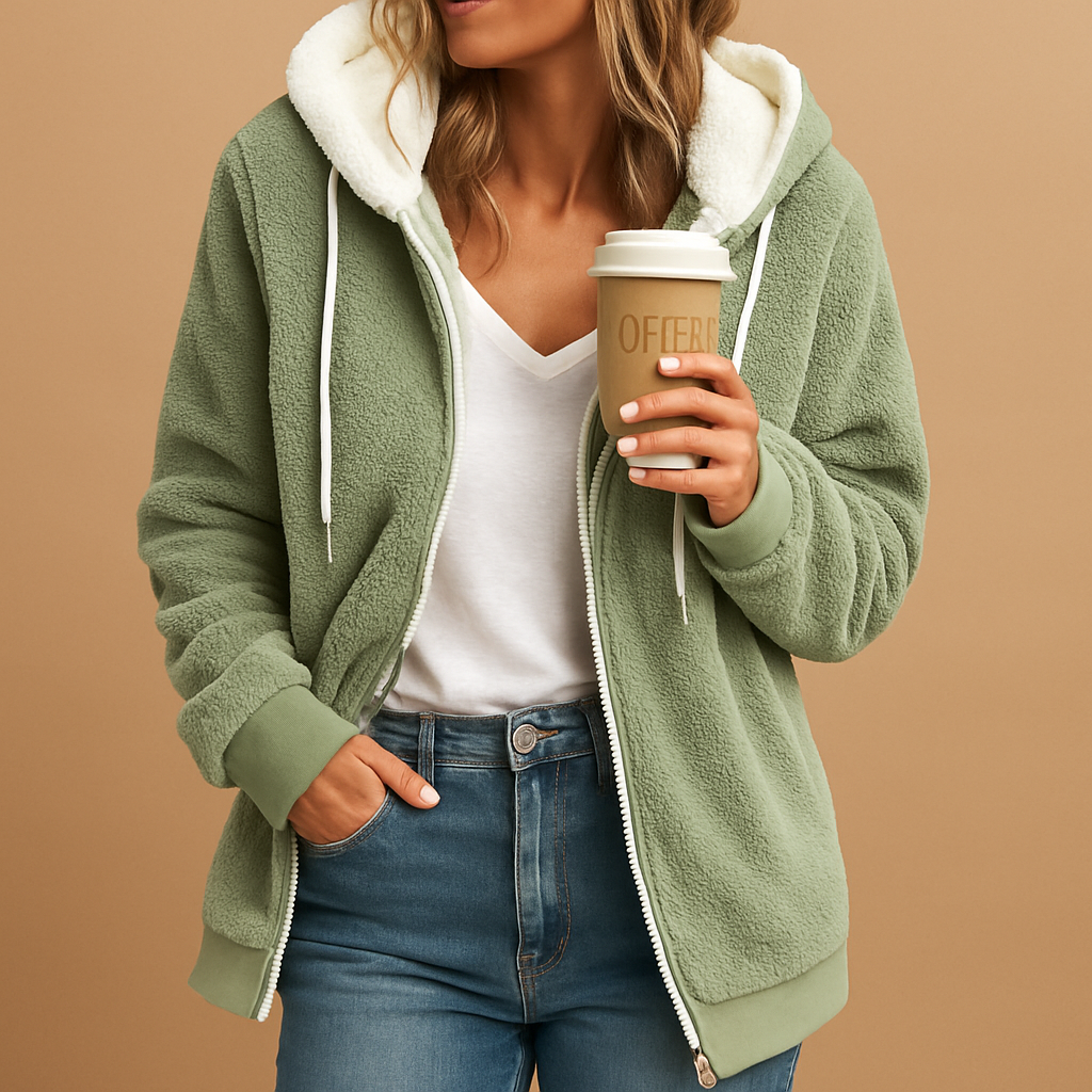 Lang Fleece Damenjacke mit Kapuze – Bequemes Oversized Veerle Design