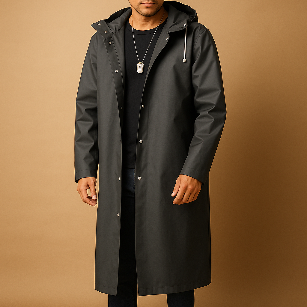 RegenShield Lange Regenjacke – Wasserdichte EVA-Jacke für Herren mit Bequemer Passform