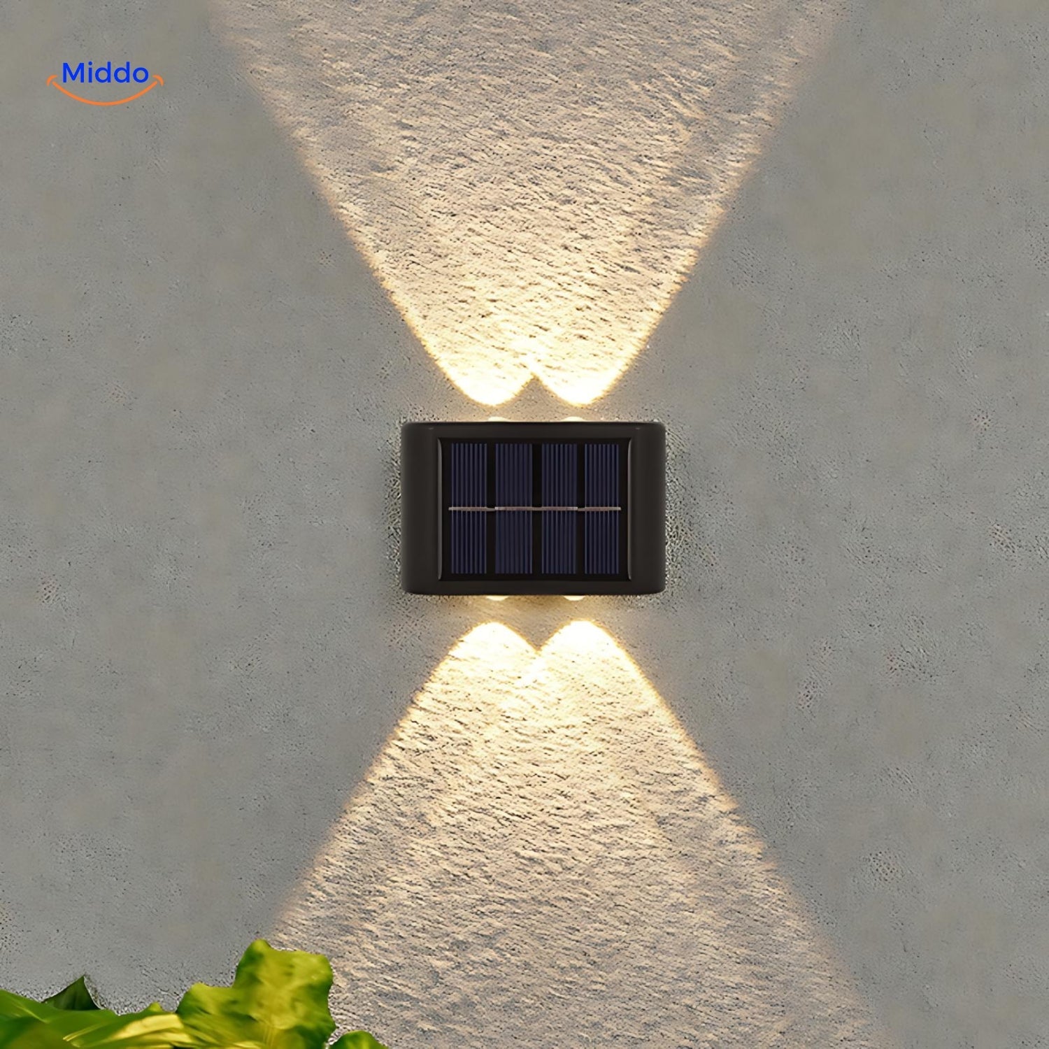 LumiGlow Solar-Wandlampe | Wasserdichte LED mit Doppelkopf für stilvolle Außendekoration