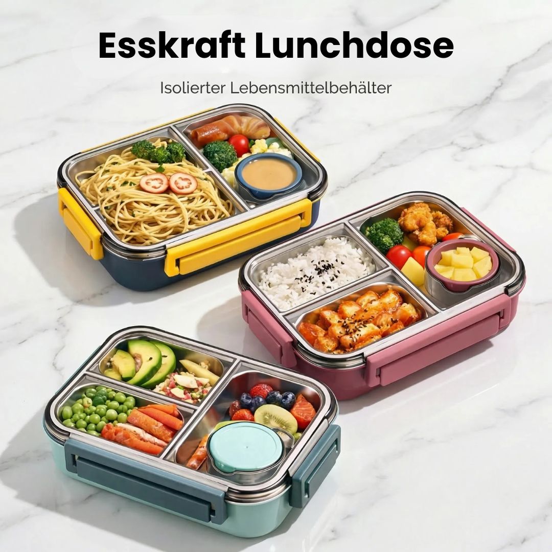 Lunchbox | Thermobehälter für Essen | Brotdose mit Fächern aus Edelstahl | Wärmecontainer | Esskraft