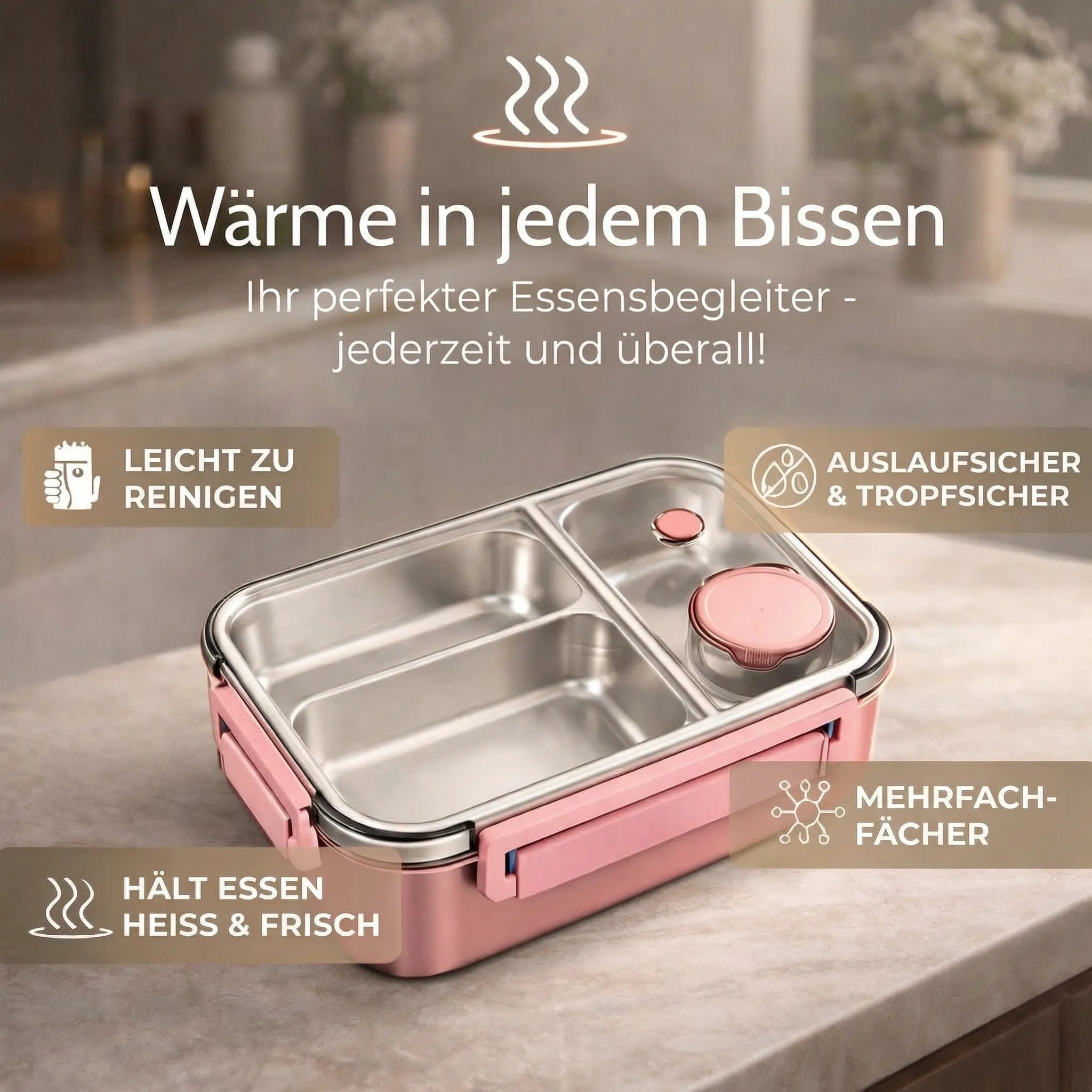 Lunchbox | Thermobehälter für Essen | Brotdose mit Fächern aus Edelstahl | Wärmecontainer | Esskraft