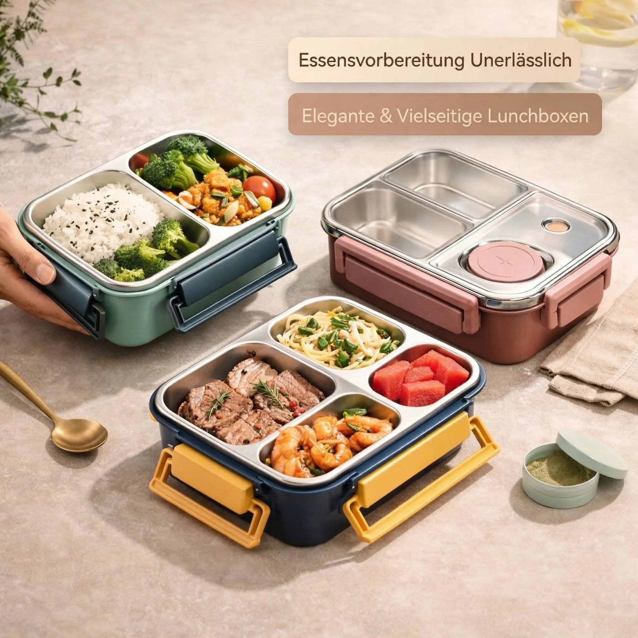 Lunchbox | Thermobehälter für Essen | Brotdose mit Fächern aus Edelstahl | Wärmecontainer | Esskraft