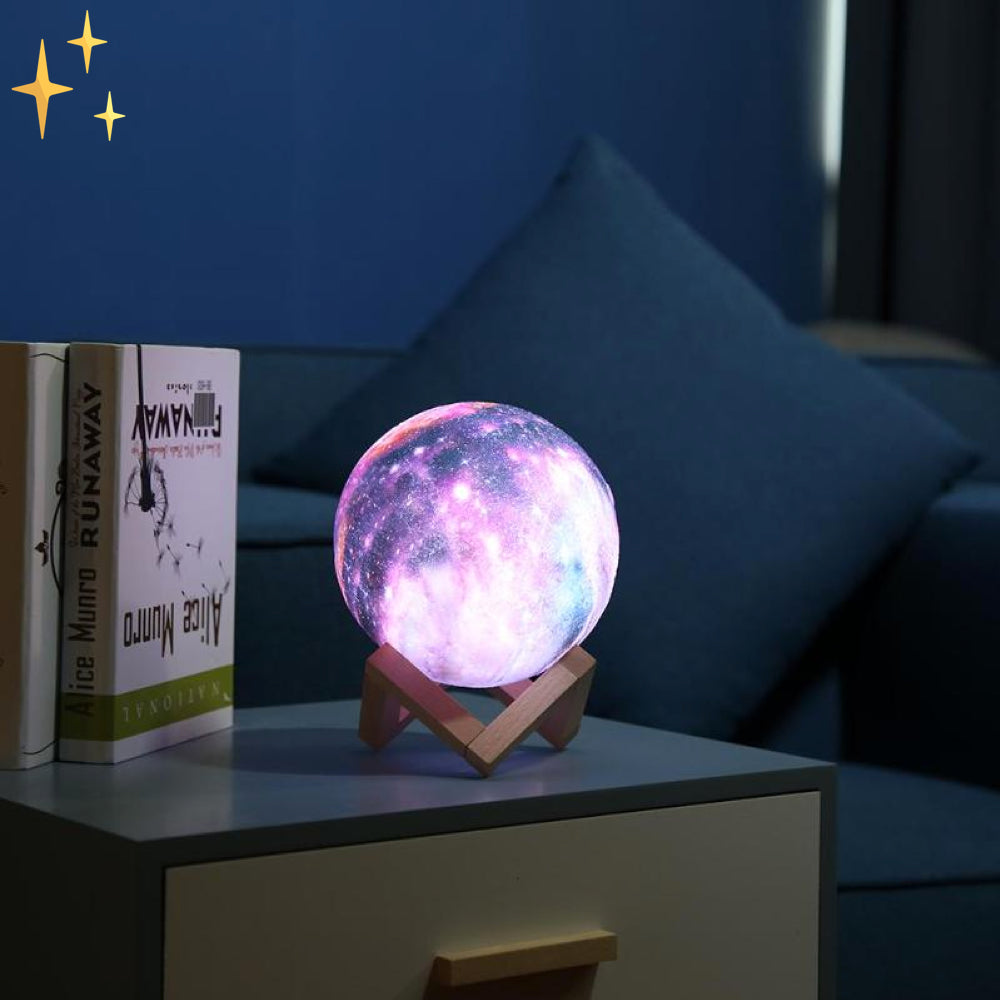 LunarGlow - 16 Farben Mondlampe mit Fernbedienung und Holzständer für Schlafkomfort und Atmosphäre