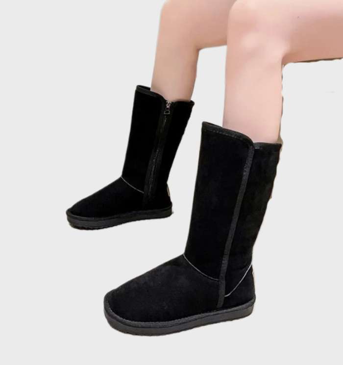 Damen Wasserdichte Winterstiefel Wildleder Schafsfell Reißverschluss