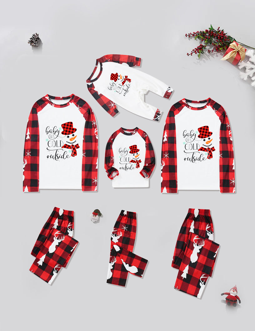 Roter Karomuster Schneemann Familien-Weihnachtspajama-Sets