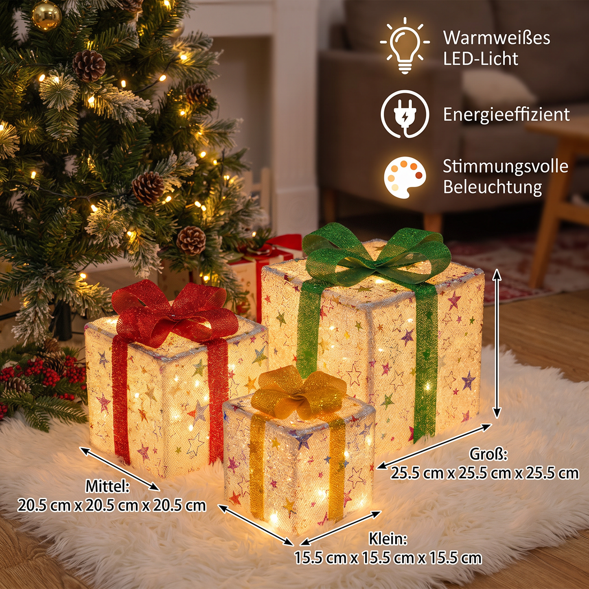 LED Weihnachtsbeleuchtung in Geschenkboxen – Beleuchtetes Weihnachtsdekorationsset