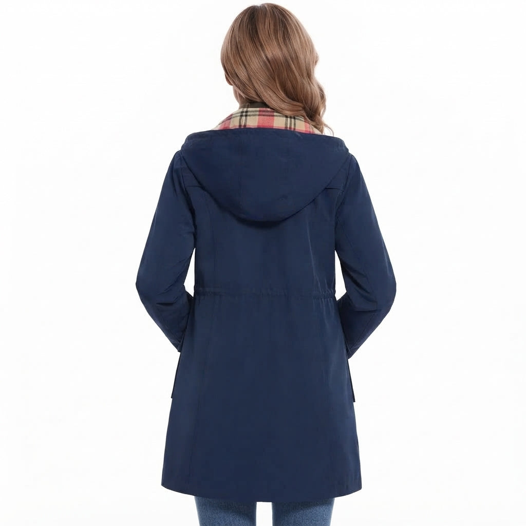 Damen Regenjacke mit Kapuze – Wasserdicht mit Karofleece-Futter