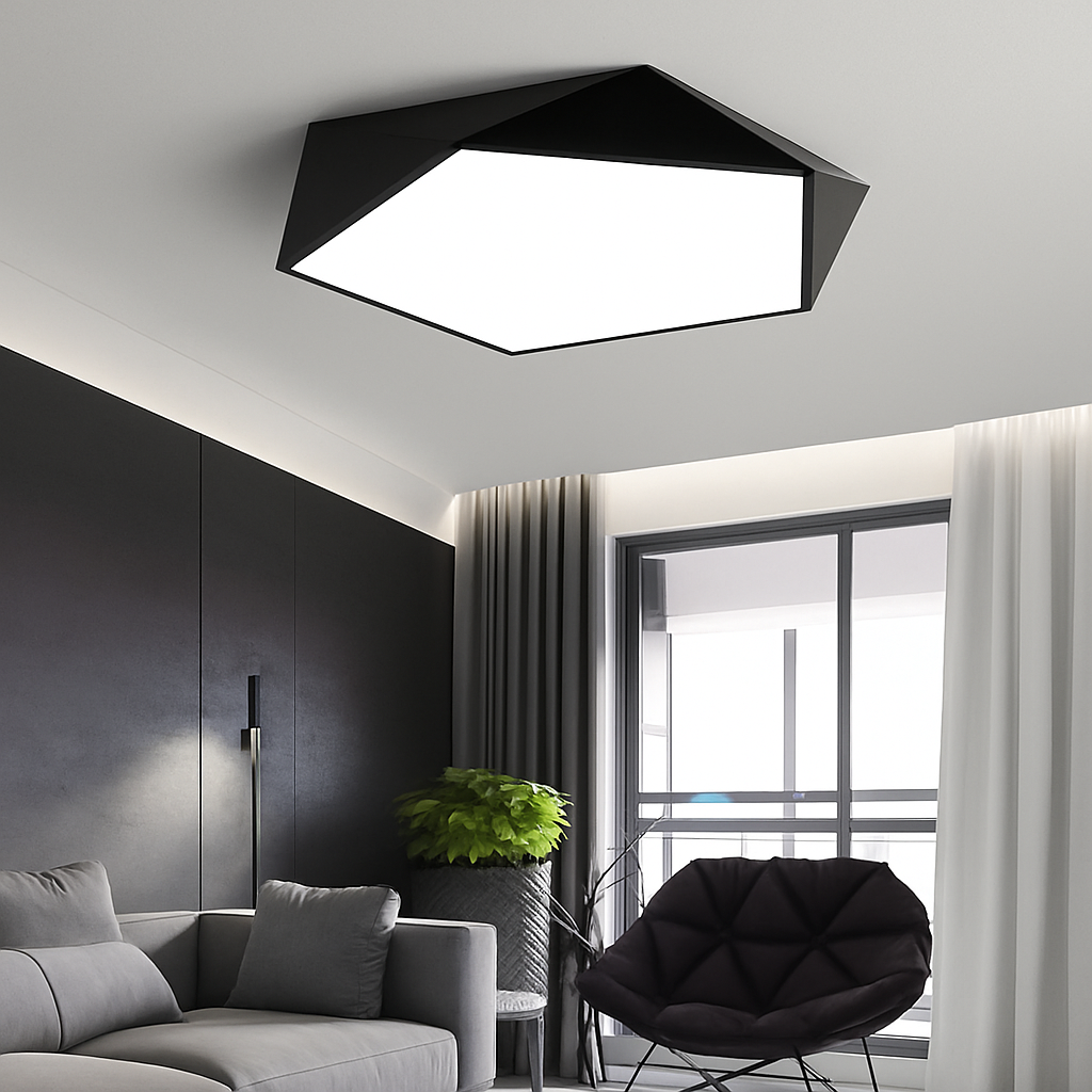Geometrische Design-LED-Deckenleuchte in Farbe