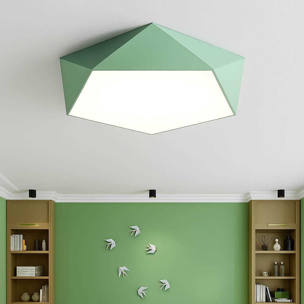 Geometrische Design-LED-Deckenleuchte in Farbe