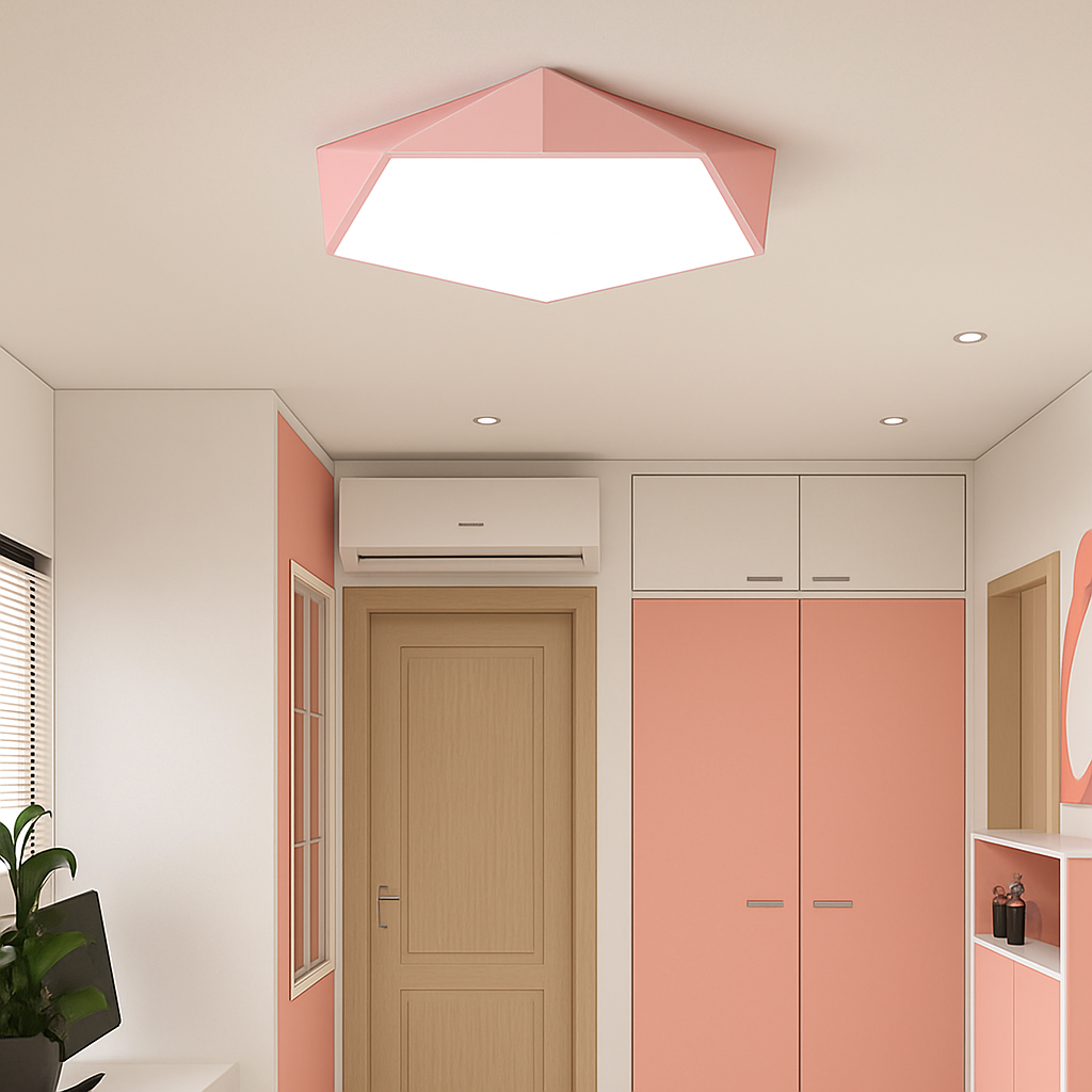 Geometrische Design-LED-Deckenleuchte in Farbe