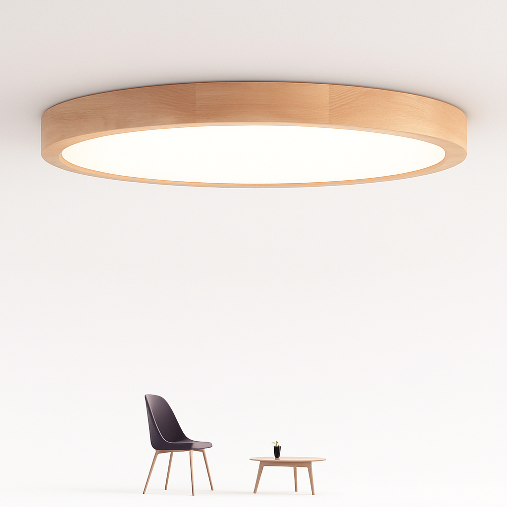 Sehr dünner LED-Holz-Deckenleuchte in runder Form