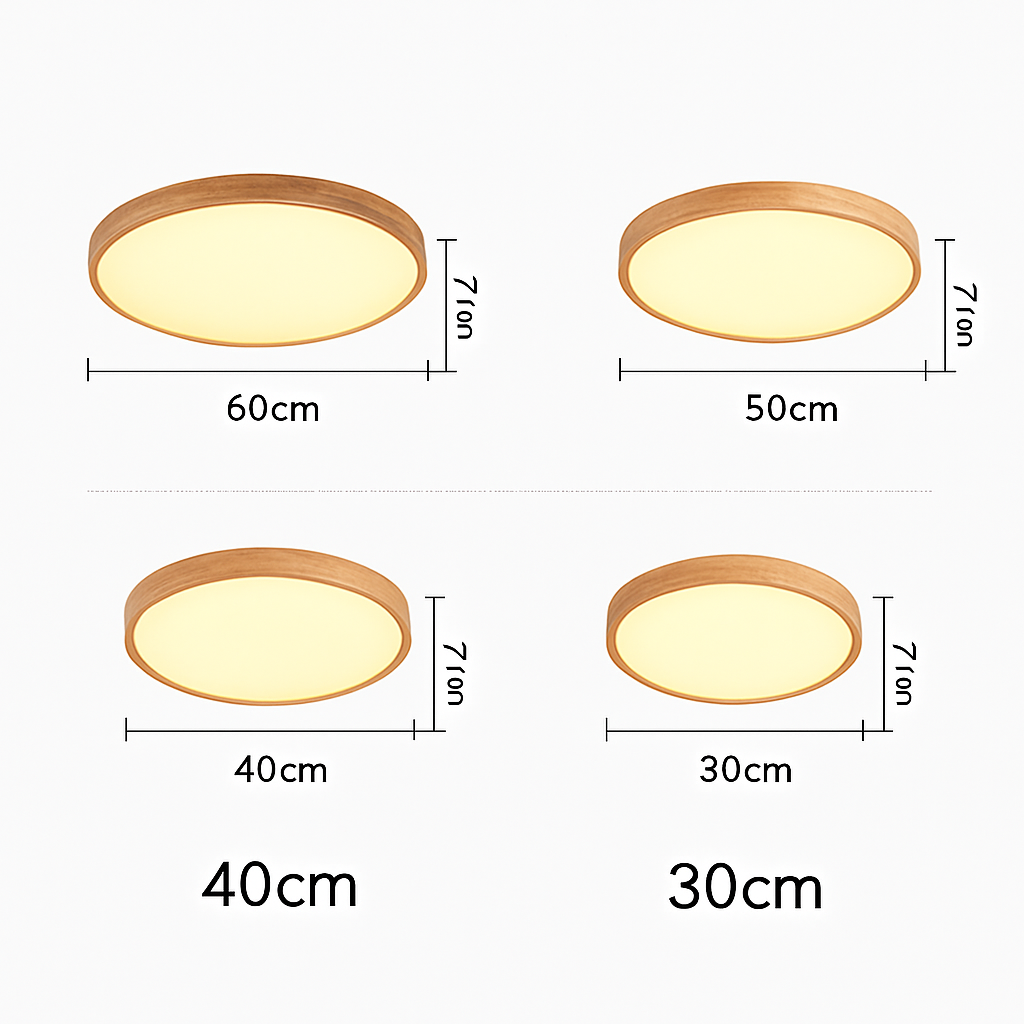 Sehr dünner LED-Holz-Deckenleuchte in runder Form