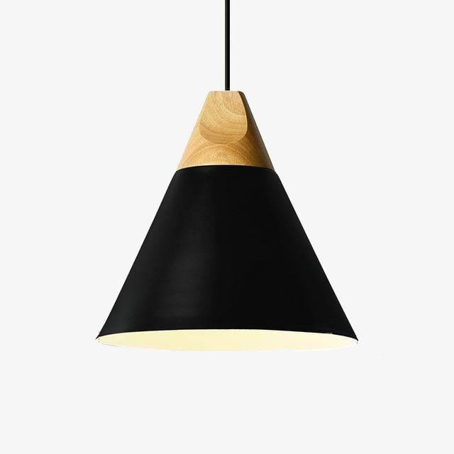 Hängelampe aus Holz und Aluminium in Kegelform