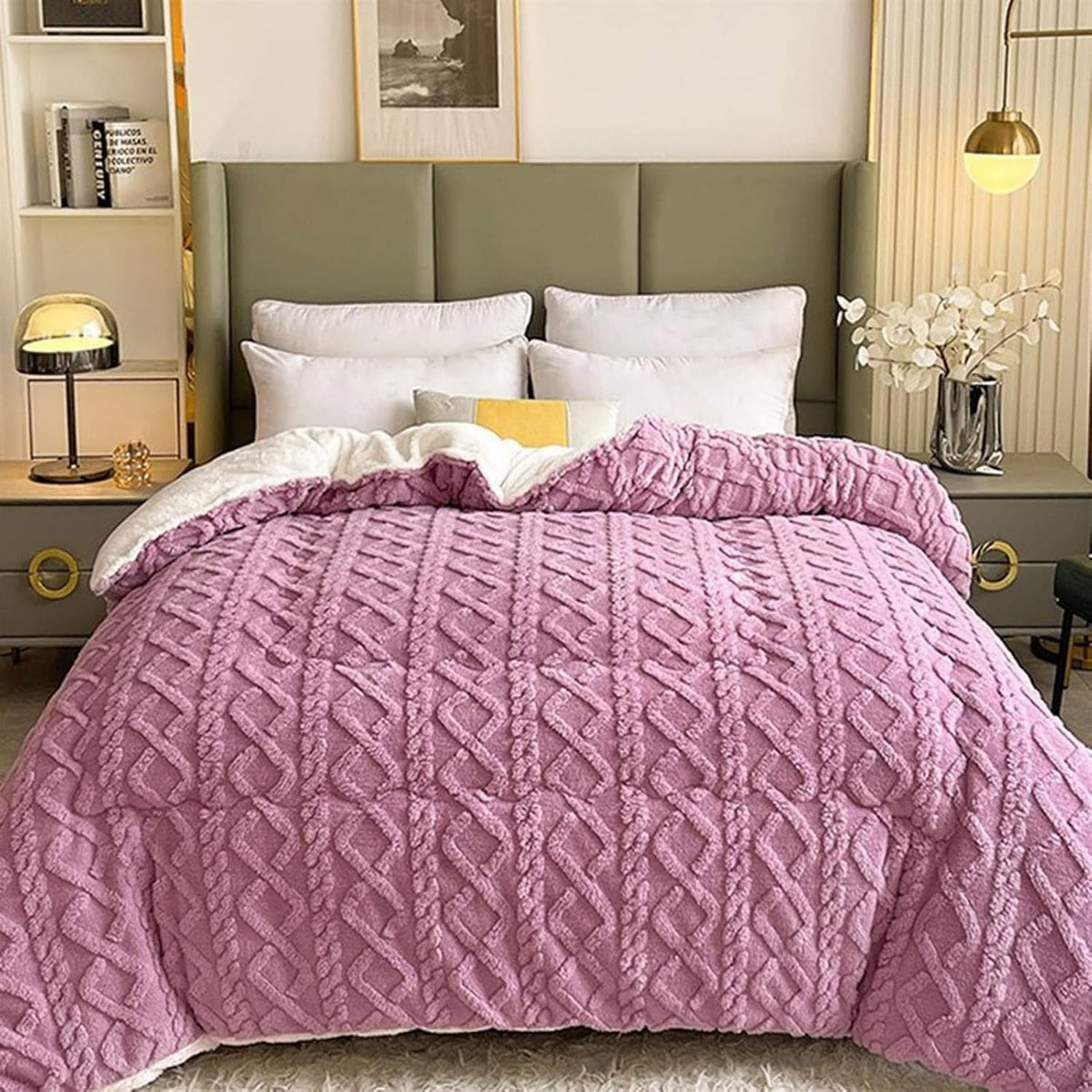 Sherpa-Fleece-Decke mit geometrischem Muster – Wendbare warme Plaid für Sofa und Bett