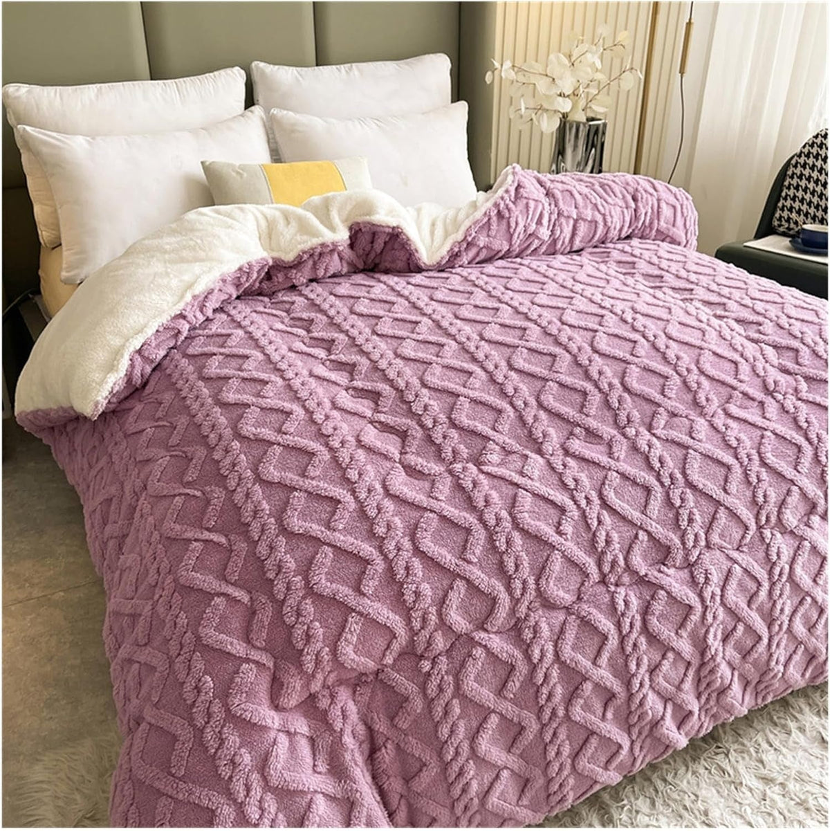 Sherpa-Fleece-Decke mit geometrischem Muster – Wendbare warme Plaid für Sofa und Bett