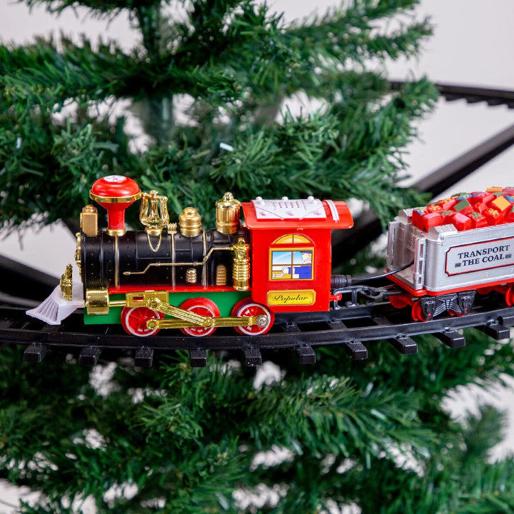 KerstExpress Baumzug – Fahrende Weihnachtsbahn mit Licht, Sound und Baumhalterung