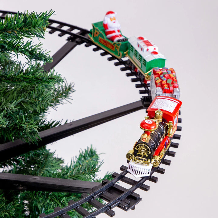 KerstExpress Baumzug – Fahrende Weihnachtsbahn mit Licht, Sound und Baumhalterung
