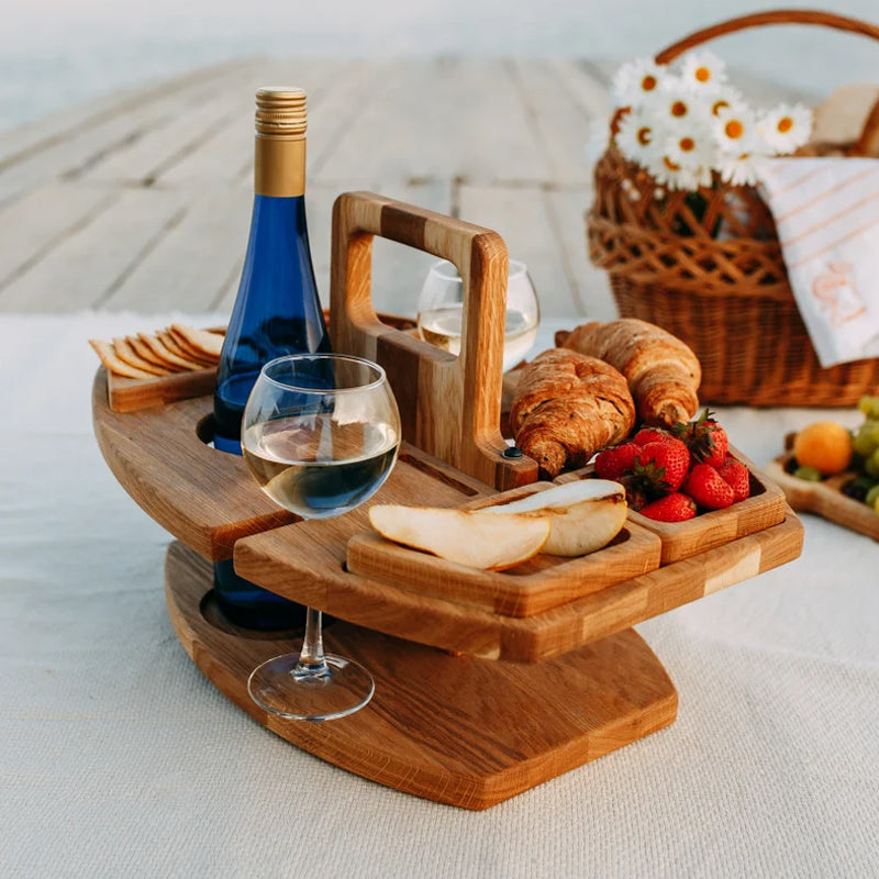 Tragbarer Holztisch für Picknickwein 36x31x26cm Großer Servierbereich