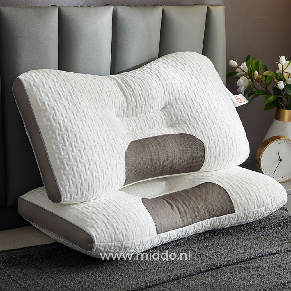 DreamRest Nackenstützkissen | Ergonomisches Kissen für Rücken- und Seitenschläfer mit Gratis Samt-Fleece-Bezügen!