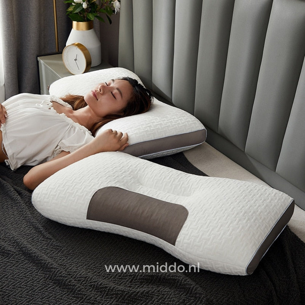 DreamRest Nackenstützkissen | Ergonomisches Kissen für Rücken- und Seitenschläfer mit Gratis Samt-Fleece-Bezügen!