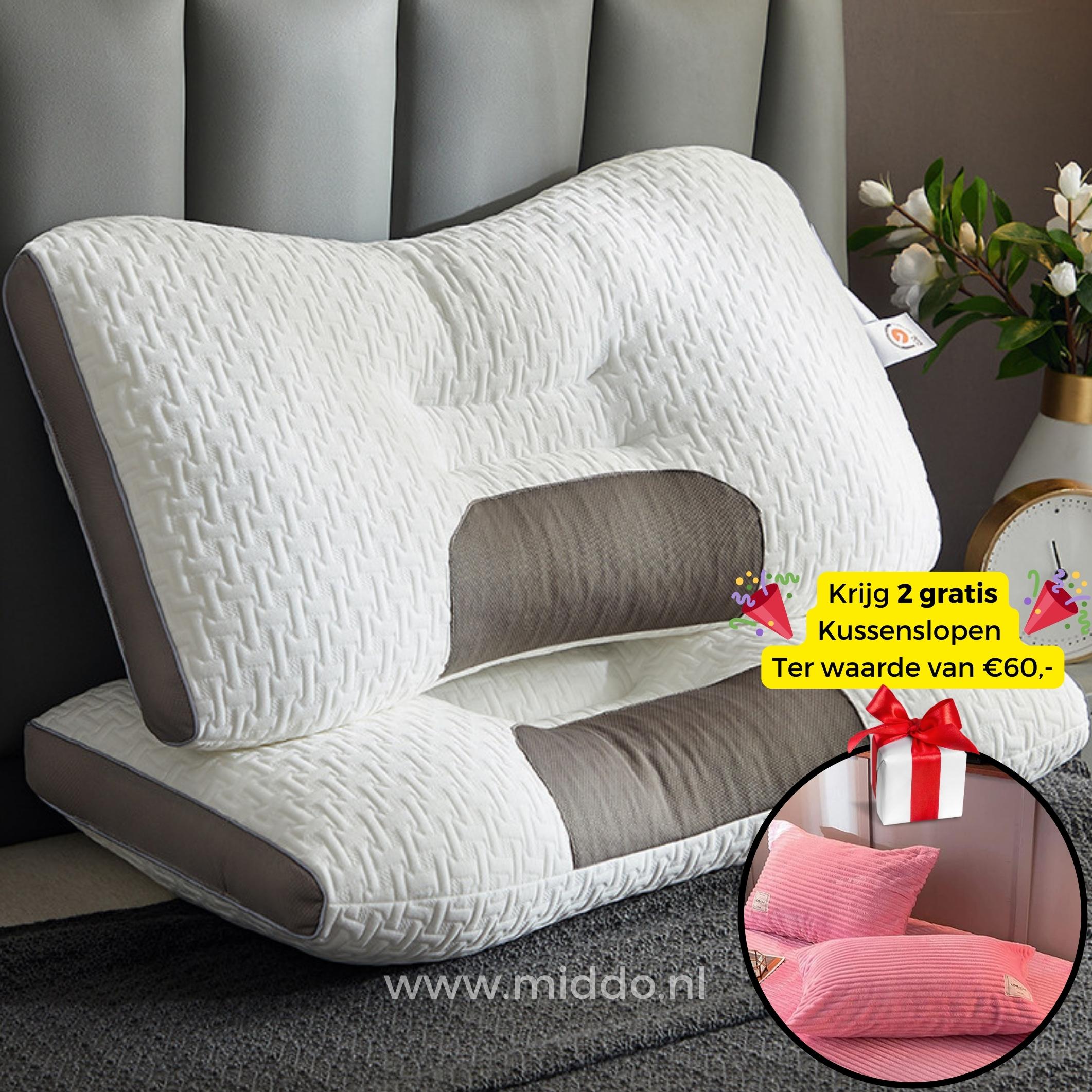 DreamRest Nackenstützkissen | Ergonomisches Kissen für Rücken- und Seitenschläfer mit Gratis Samt-Fleece-Bezügen!