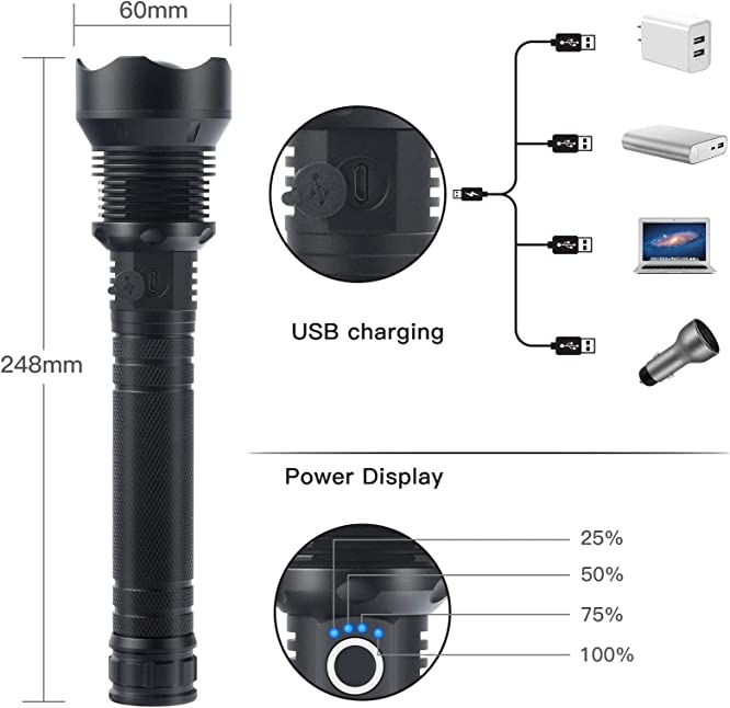 LuxeBeam Hochleistungs-Taschenlampe | Superhelle, langlebige und wiederaufladbare Taschenlampe für jede Situation