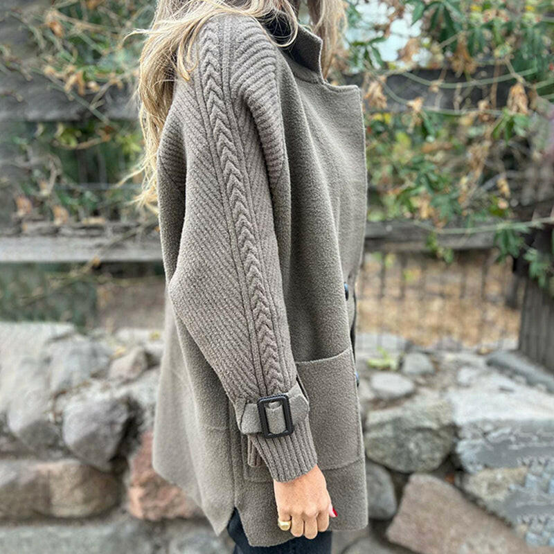 ChillAura | Damen Stylische Mid-Lange Doppelknopf-Jacke mit Revers