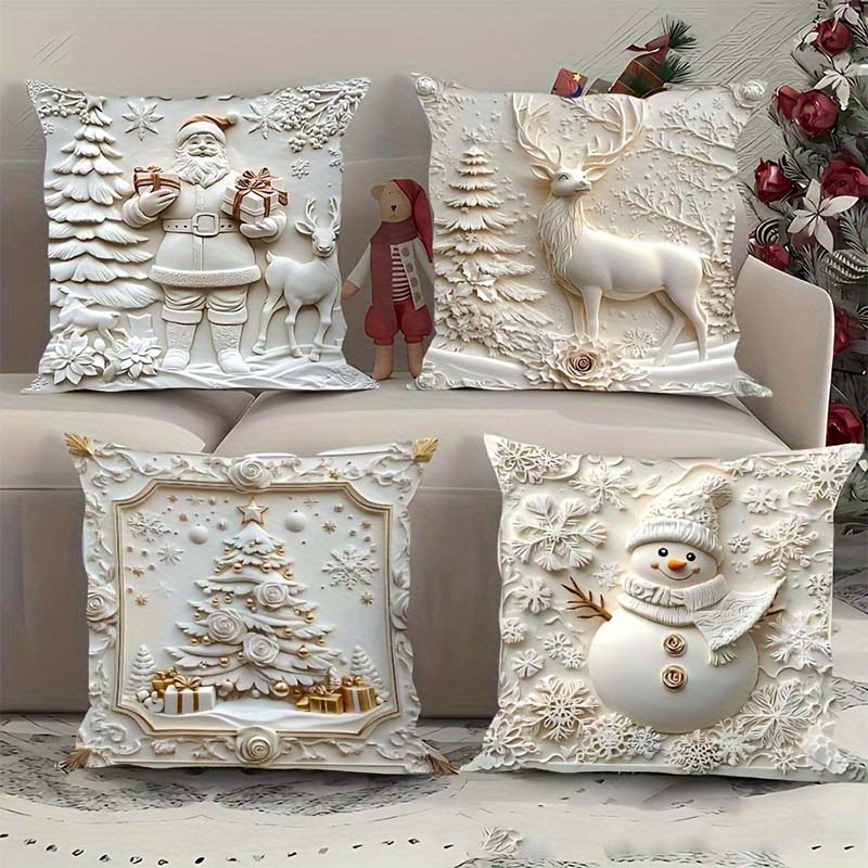 CozyKerst 4-teiliges Kissenbezug-Set – warme Festdekoration für Haus und Wohnzimmer