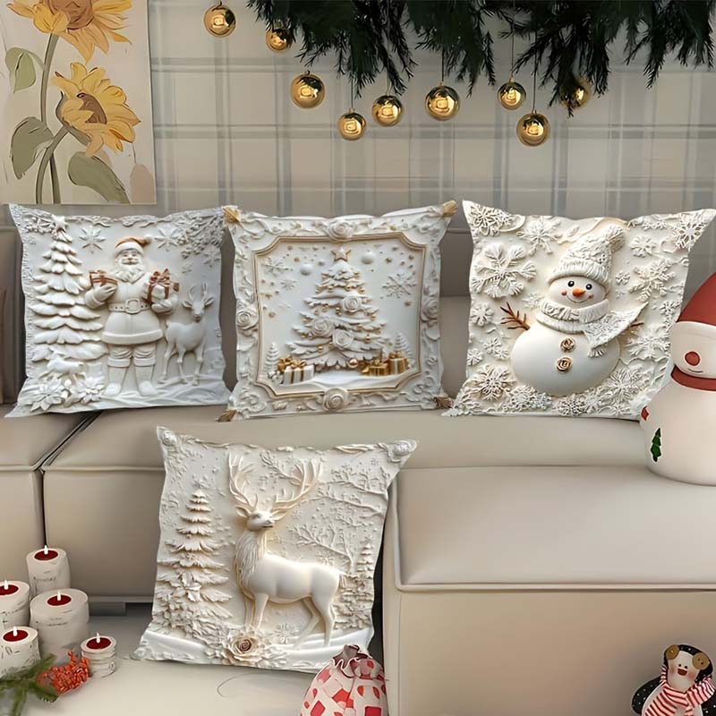 CozyKerst 4-teiliges Kissenbezug-Set – warme Festdekoration für Haus und Wohnzimmer