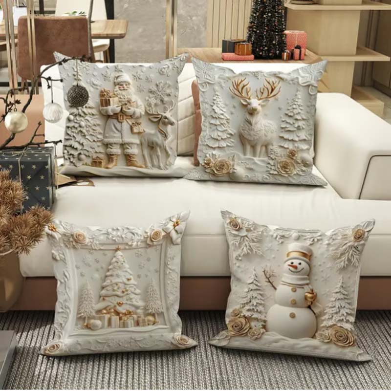 CozyKerst 4-teiliges Kissenbezug-Set – warme Festdekoration für Haus und Wohnzimmer
