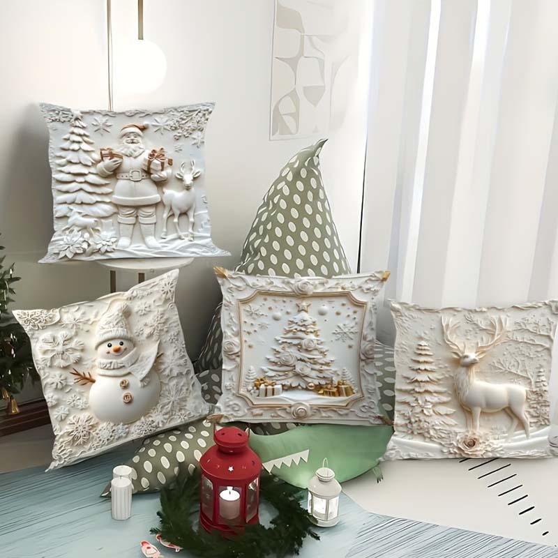 CozyKerst 4-teiliges Kissenbezug-Set – warme Festdekoration für Haus und Wohnzimmer