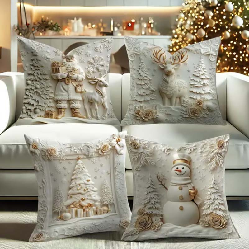 CozyKerst 4-teiliges Kissenbezug-Set – warme Festdekoration für Haus und Wohnzimmer