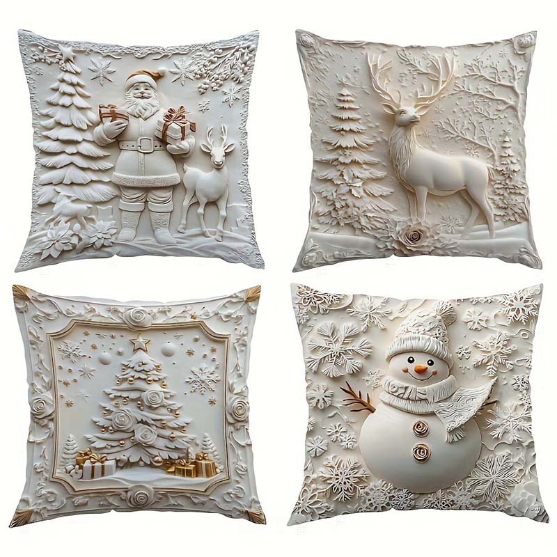 CozyKerst 4-teiliges Kissenbezug-Set – warme Festdekoration für Haus und Wohnzimmer
