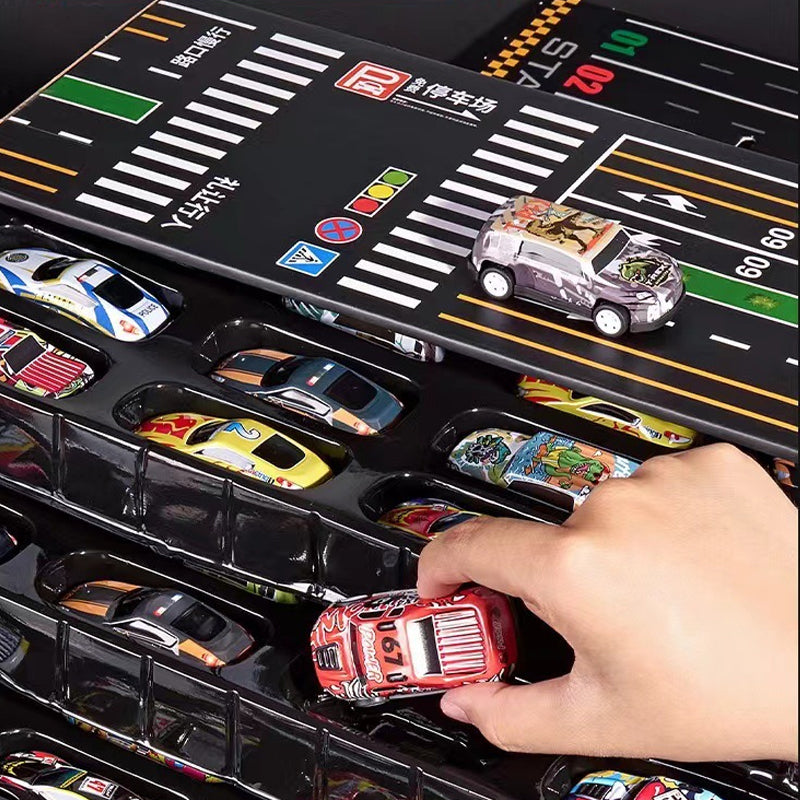 MiniGarage | 48 Mini Retro Autos mit Integrierter Garage für Kinder