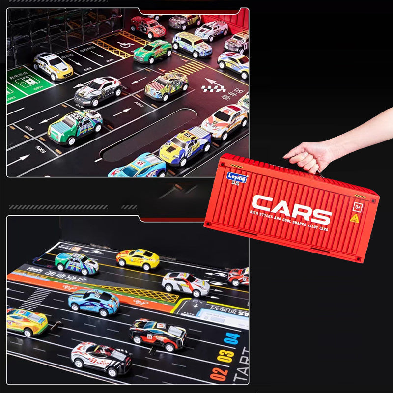 MiniGarage | 48 Mini Retro Autos mit Integrierter Garage für Kinder