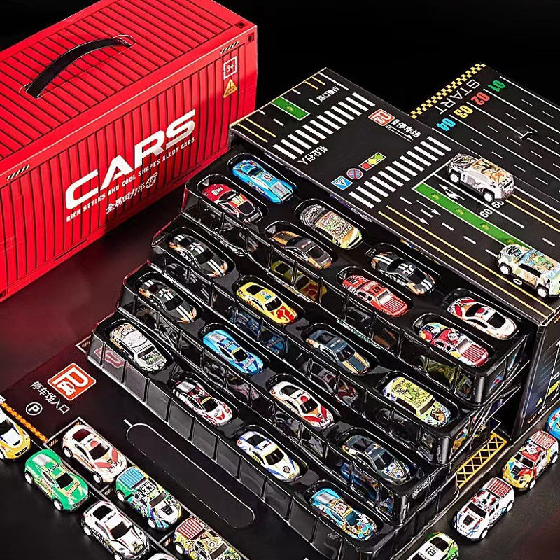 MiniGarage | 48 Mini Retro Autos mit Integrierter Garage für Kinder