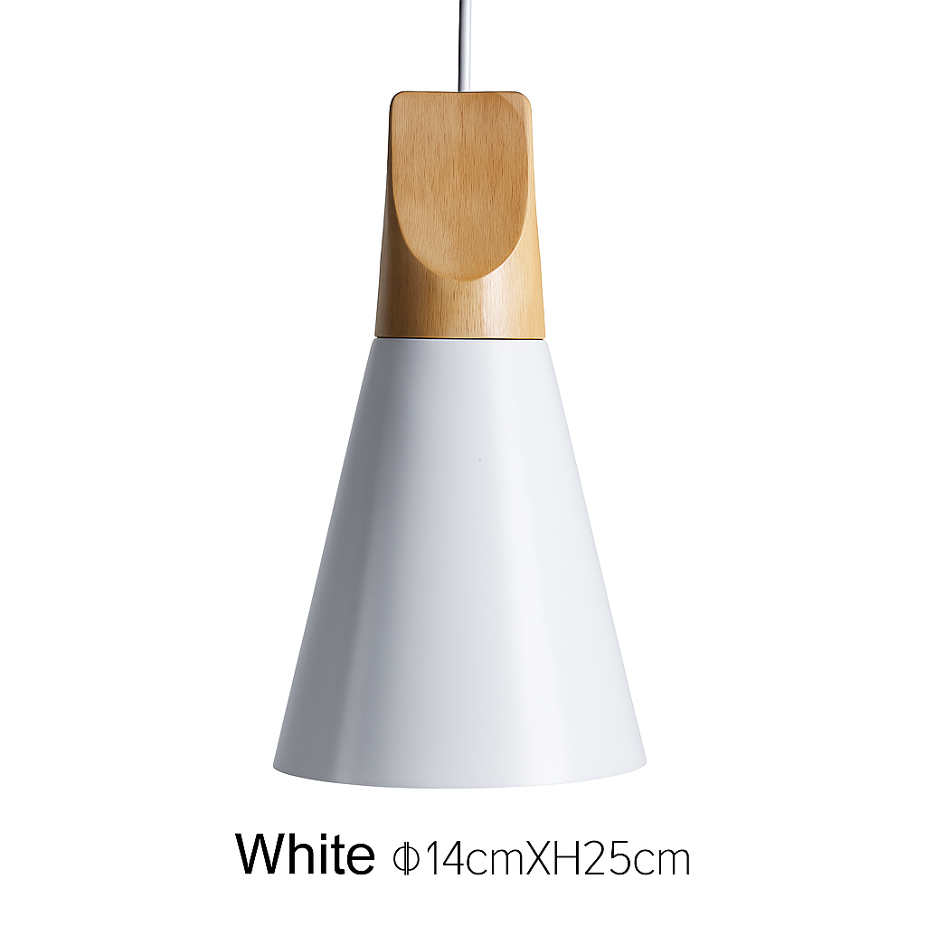 Pendelleuchte aus Holz und Aluminium in Kegelform