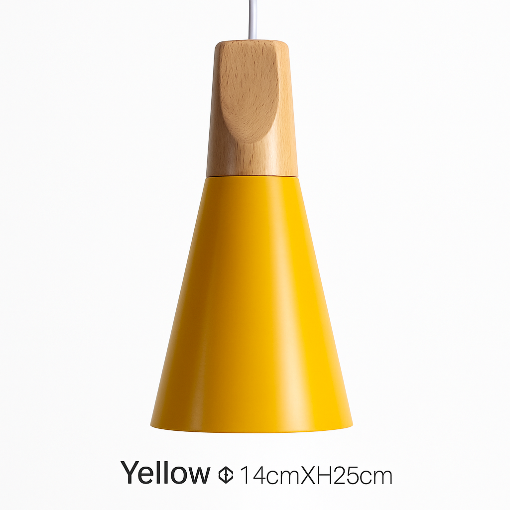 Pendelleuchte aus Holz und Aluminium in Kegelform