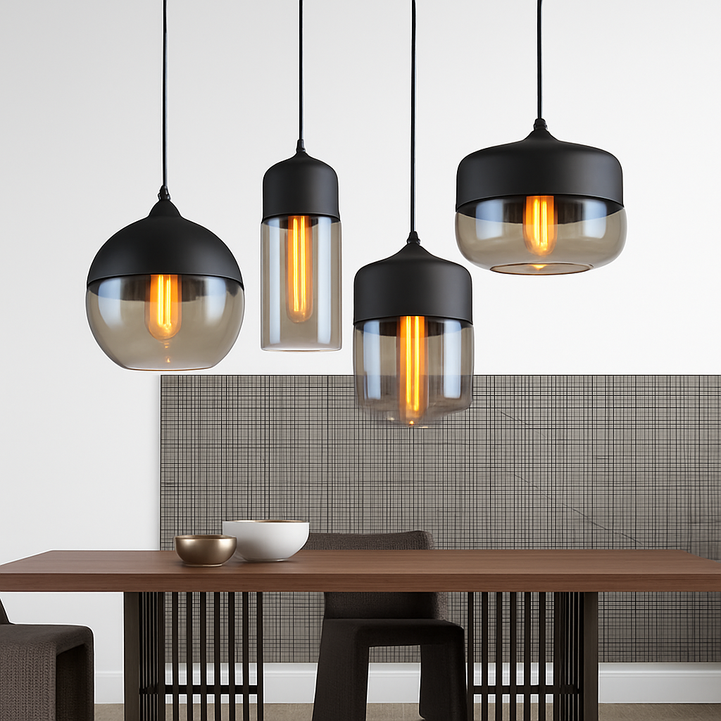 Moderne Pendelleuchte aus Glas und Metall Loft