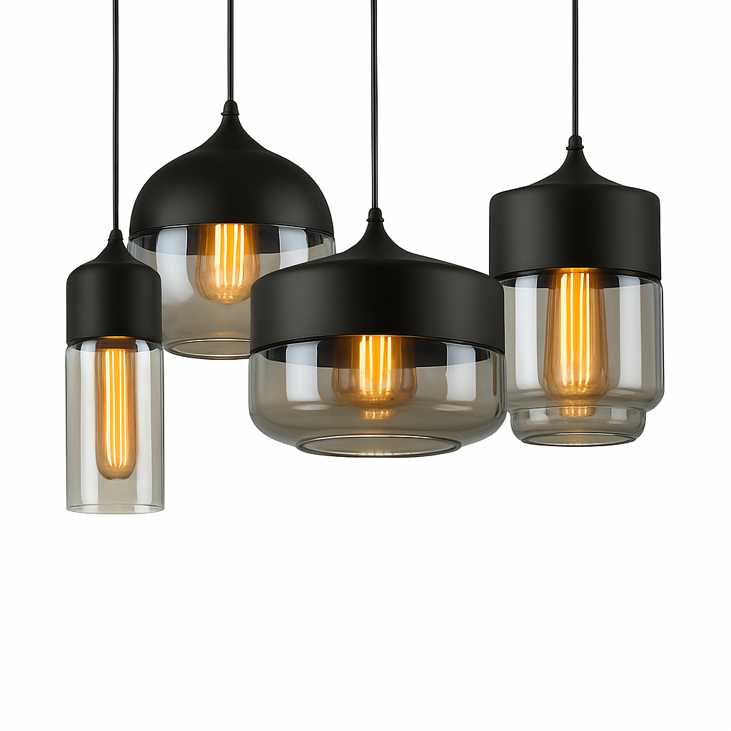 Moderne Pendelleuchte aus Glas und Metall Loft